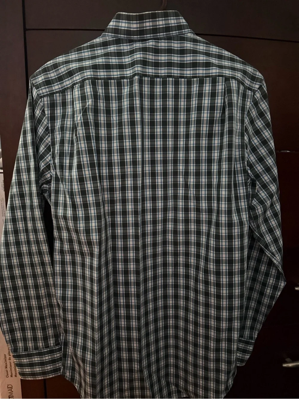 Banana Republic Men's Dark Green and White Plaid Button-Down Shirt